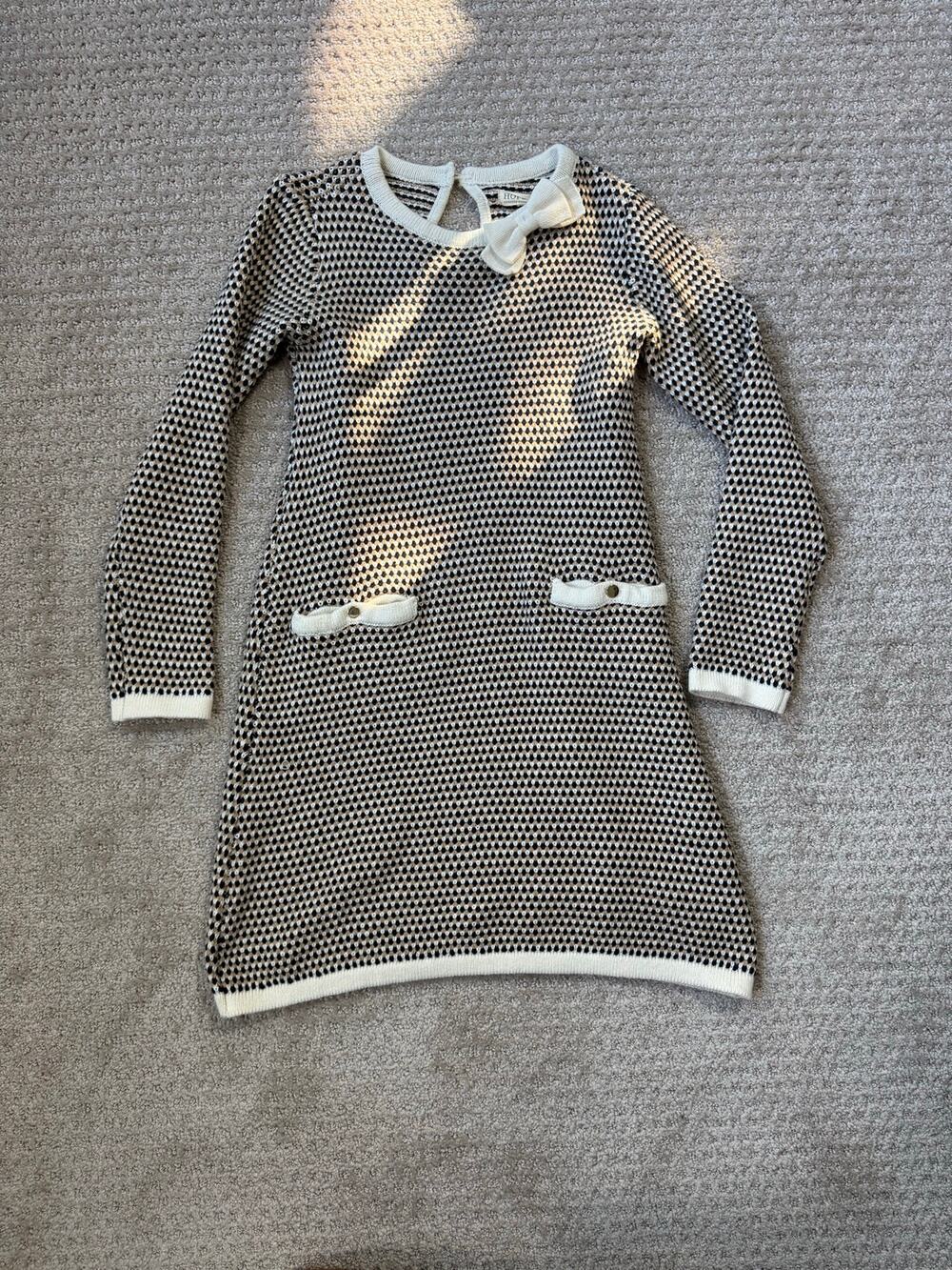 Hope & Henry Girl’s Knit Houndstooth Sweater Dress Long Sleeve Bow Size 6 NWT